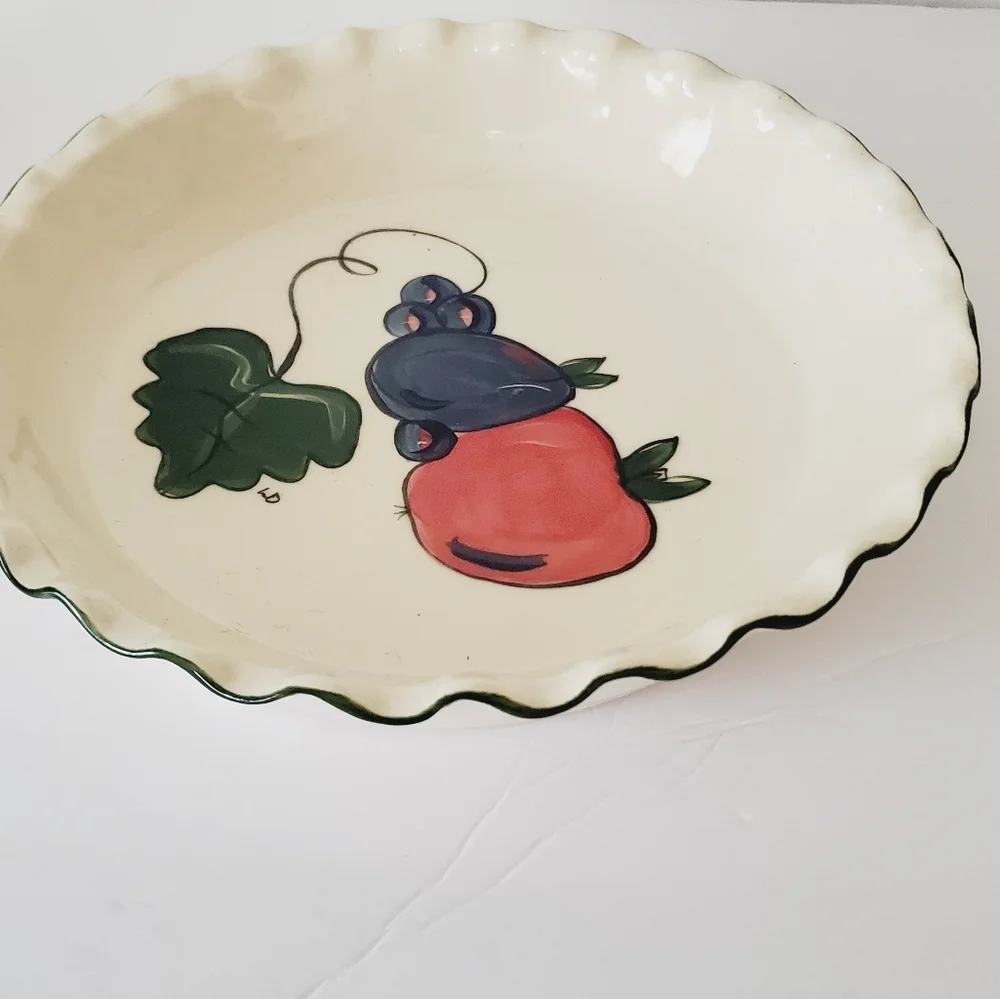 Vintage Buckeye Country Kitchen Stoneware Deep Dish Pie Plate Painted Fruit